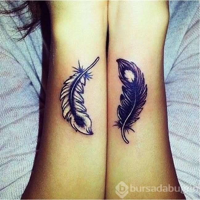 Friendship Feather Tattoos On Wrists