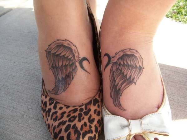 Friendship Grey Ink Angel Wings Tattoos On Feet