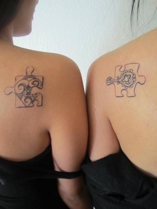 Friendship Puzzle Tattoos On Back Shoulders