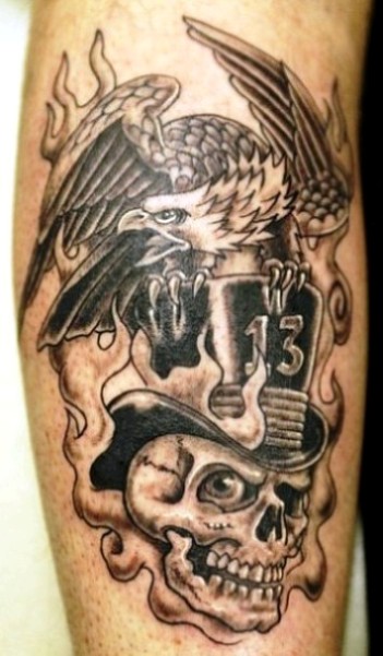 Gangster Skull With Eagle Tattoo Design