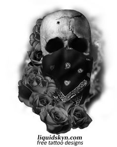 Gangster Skull With Roses Tattoo Design