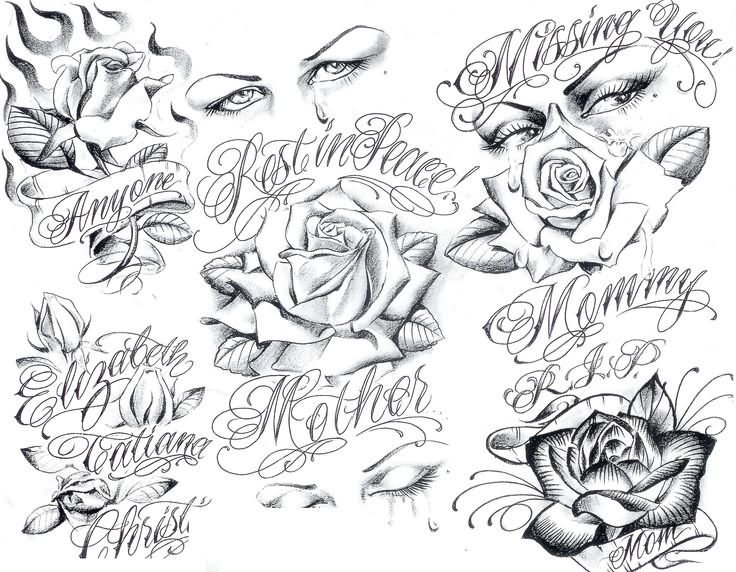Grey Ink Gangster Roses Tattoo Design