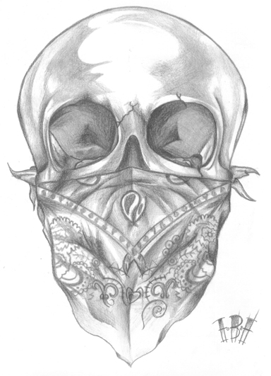 Grey Ink Gangster Skull Tattoo Design By Ibi