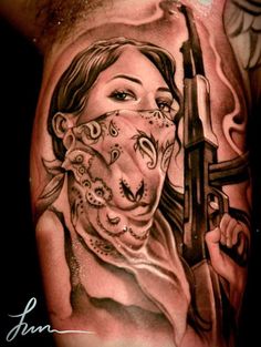 Gun In Gangster Girl Hand Tattoo Design