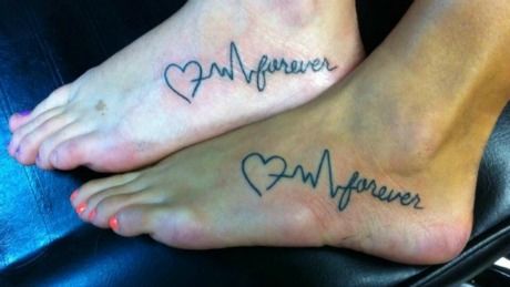 Heartbeat Forever Friendship Tattoos On Feet