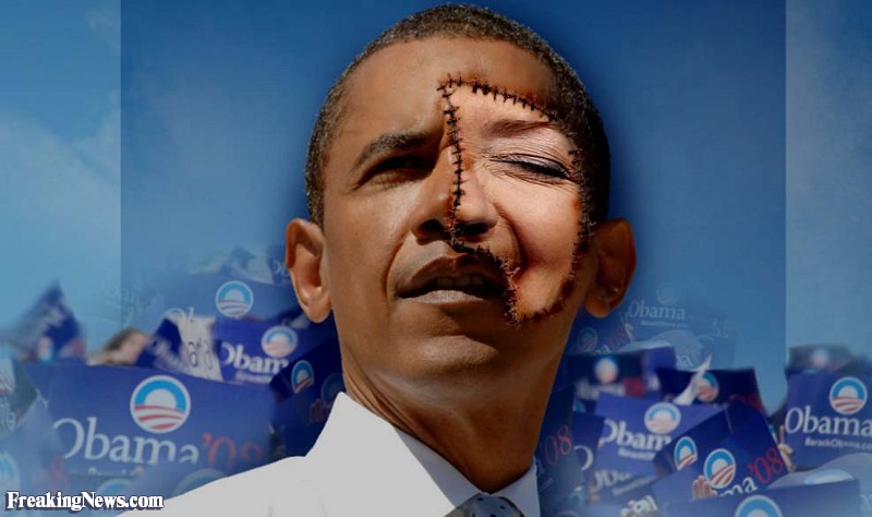 Hillary Clinton Stitched On Obama's Face Funny Photoshop Photo