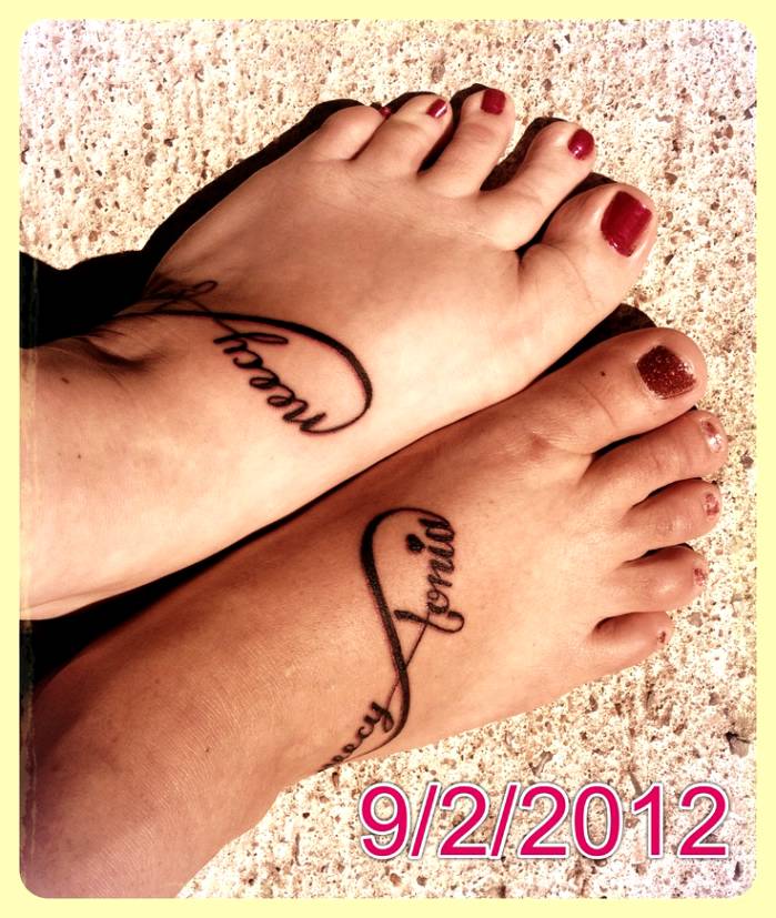 Infinity Friendship Tattoos On Girl Feet