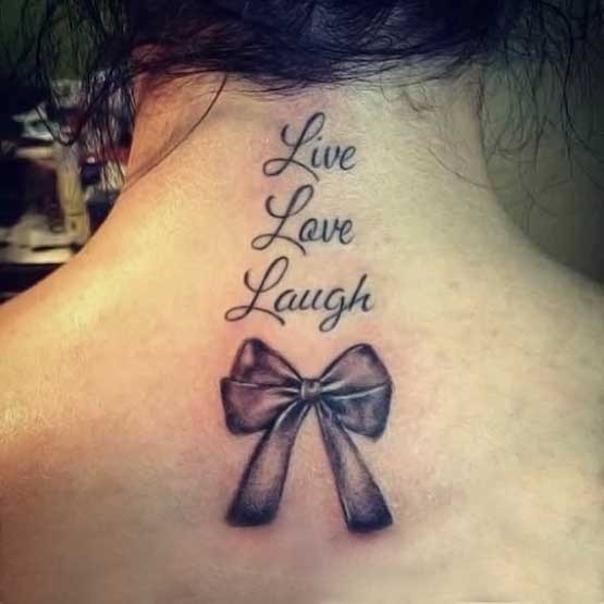 Live Love Laugh And Bow Friendship Tattoos On Upper Back