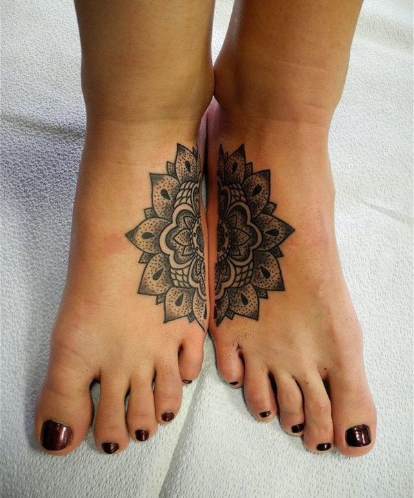 Mandala Flower Friendship Tattoos On Feet For Girls