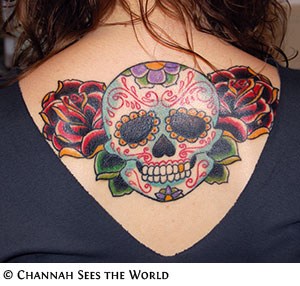 Mexican Gangster Sugar Skull With Roses Tattoo Design