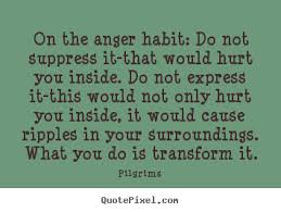 On the anger habit- Do not suppress it-that would hurt you inside. Do not express it-this would not only hurt you inside, it would cause ripples in your surroundings. What you do is transform it. - Pilgrims