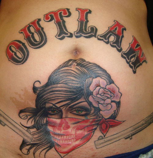 Outlaw - Gangster Girl Tattoo On Stomach