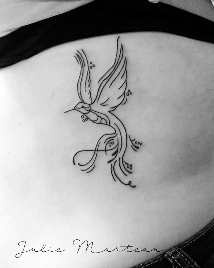 Outline Flying Bird Infinity Friendship Tattoo On Rib Side