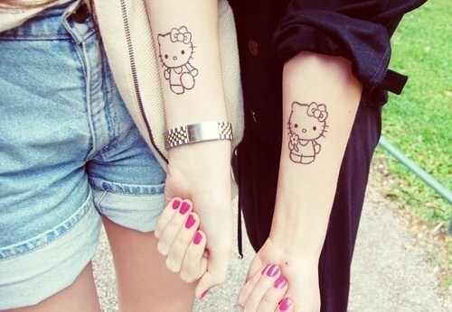 Outline Hello Kitty Friendship Tattoos On Forearm