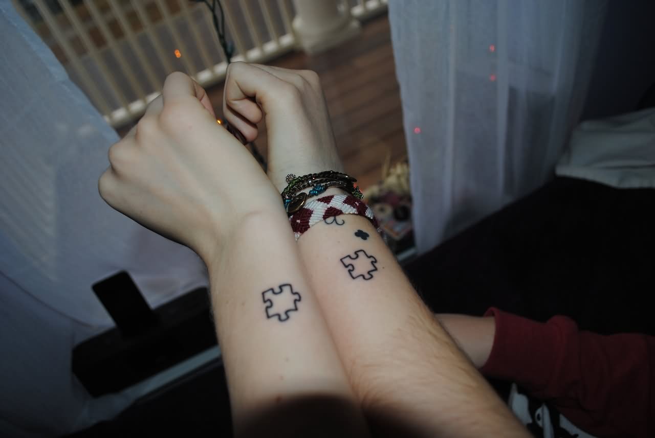 Outline Puzzle Piece Friendship Tattoos On Wrists For Girls
