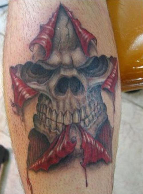 Ripped Skin Skull Tattoo Design For Leg