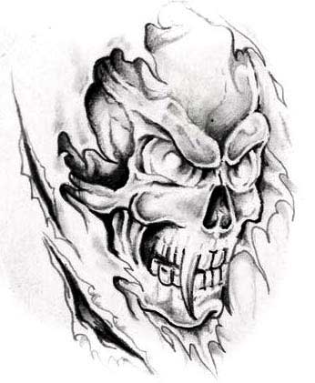 Ripped Skin Skull Tattoo Design