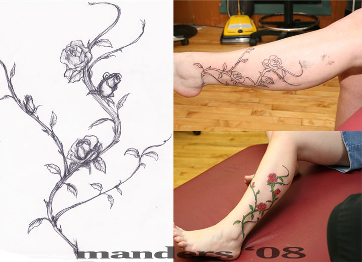 Rose Vine Tattoo Design For Leg