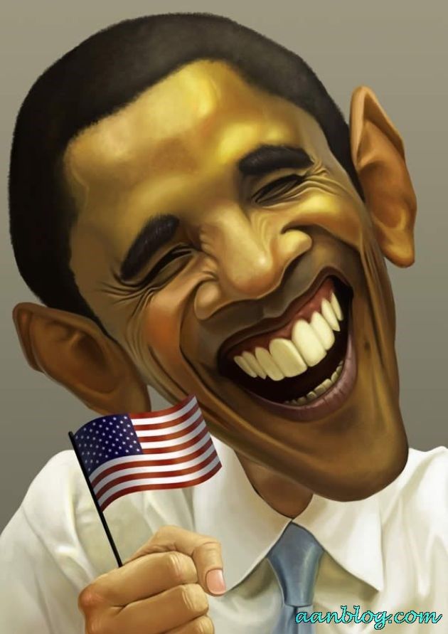 Smiling Obama With American Flag Funny Caricature Face Picture For Whatsapp