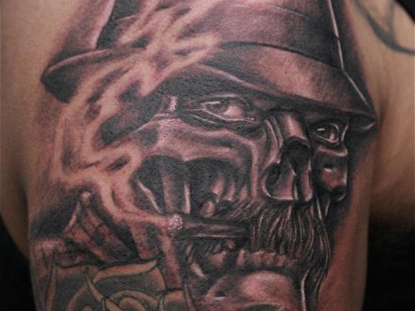 Smoking Gangster Face Tattoo Design
