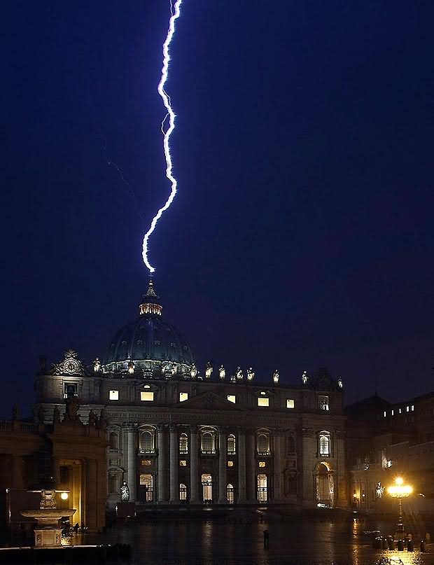 A Flash Of Lighting Is Seen Over St. Peter's Basilica