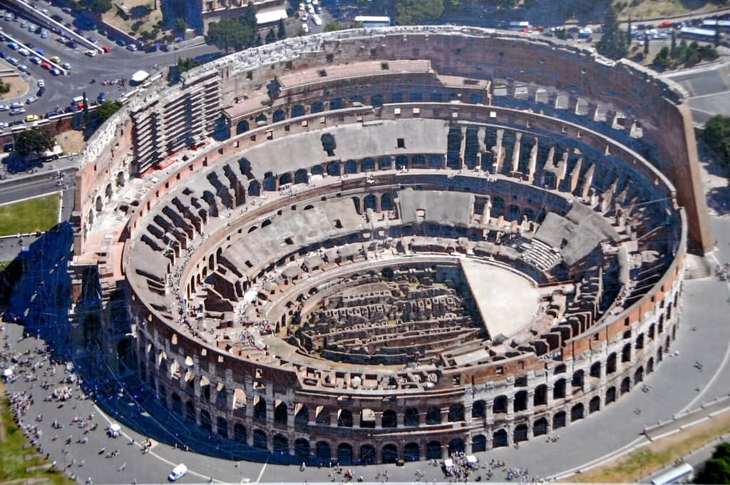Aerial View Of Colosseum In Rome