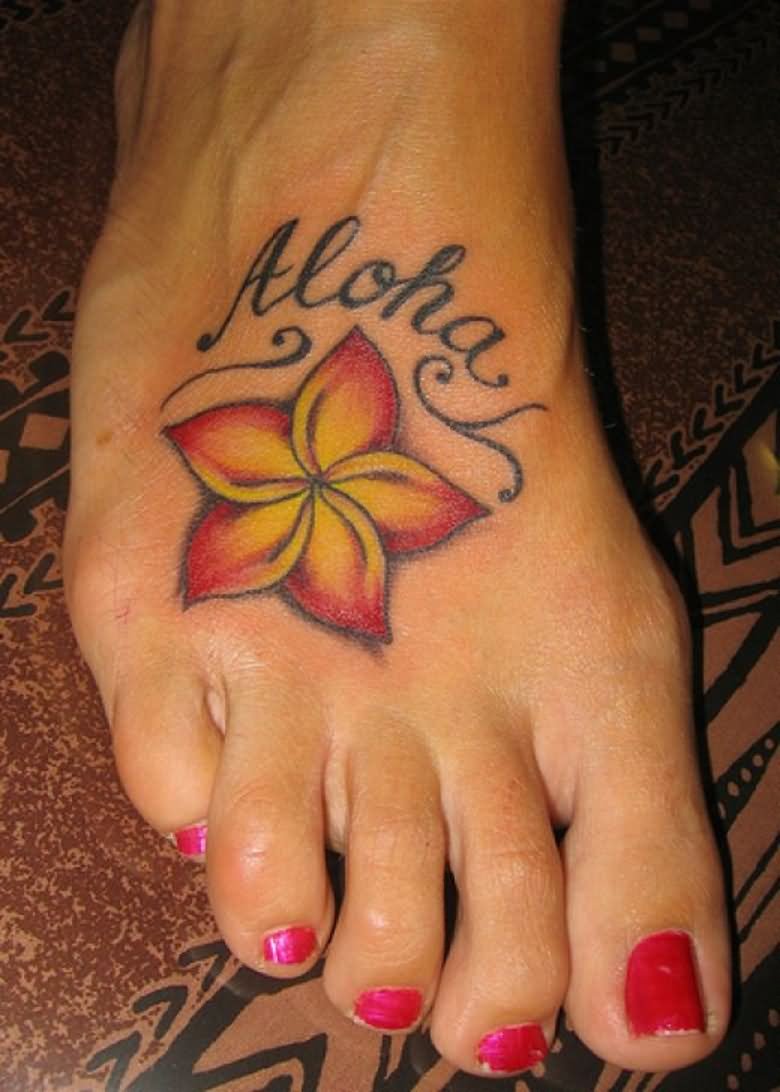 Aloha - Hawaiian Flower Tattoo On Girl Foot