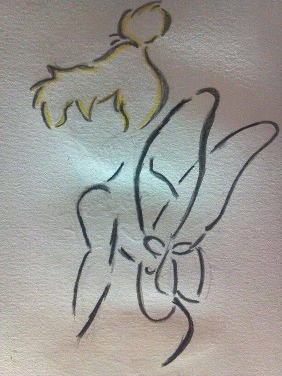 Amazing Black Outline Tinkerbell Tattoo Stencil