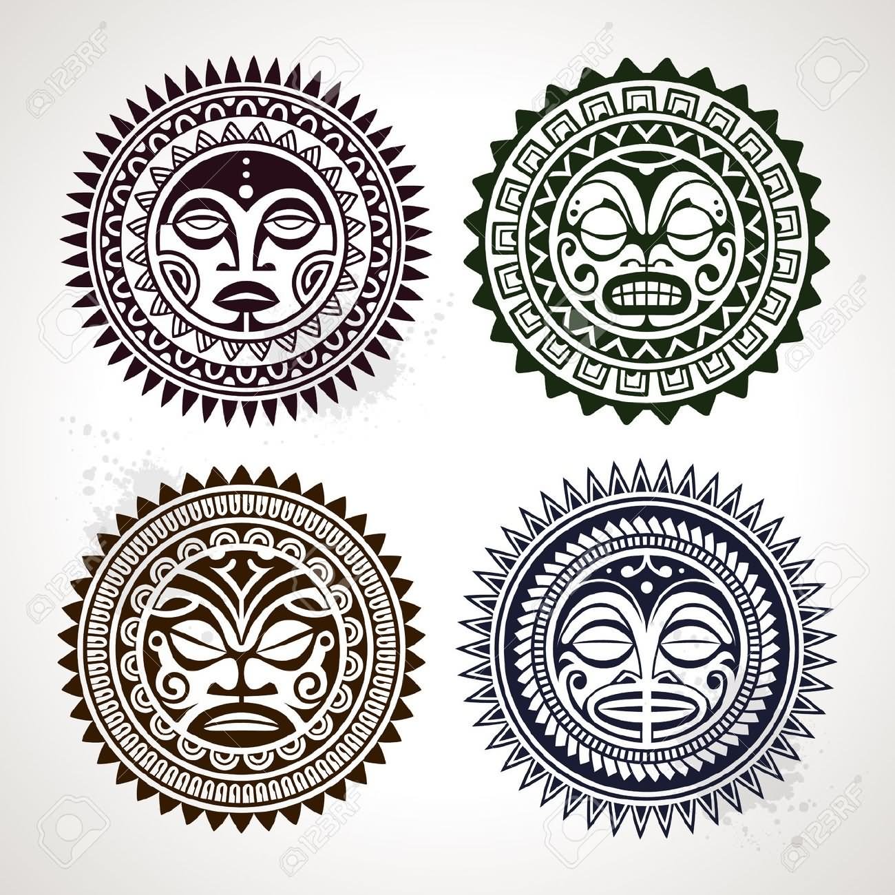 Amazing Four Hawaiian Sun Pattern Tattoo Stencil