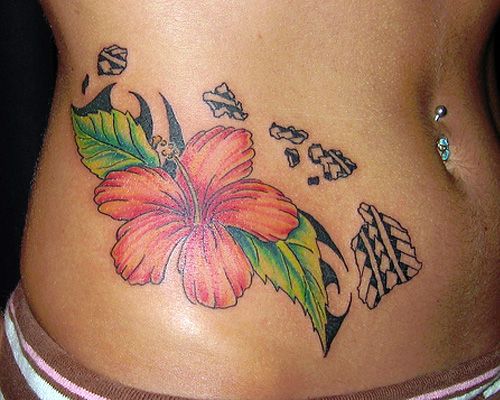 Amazing Hawaiian Flower Tattoo Design For Side Rib
