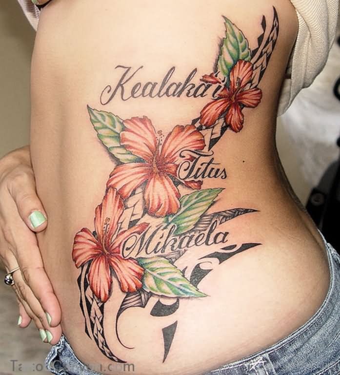 Amazing Hawaiian Flowers Tattoo Design For Side Rib