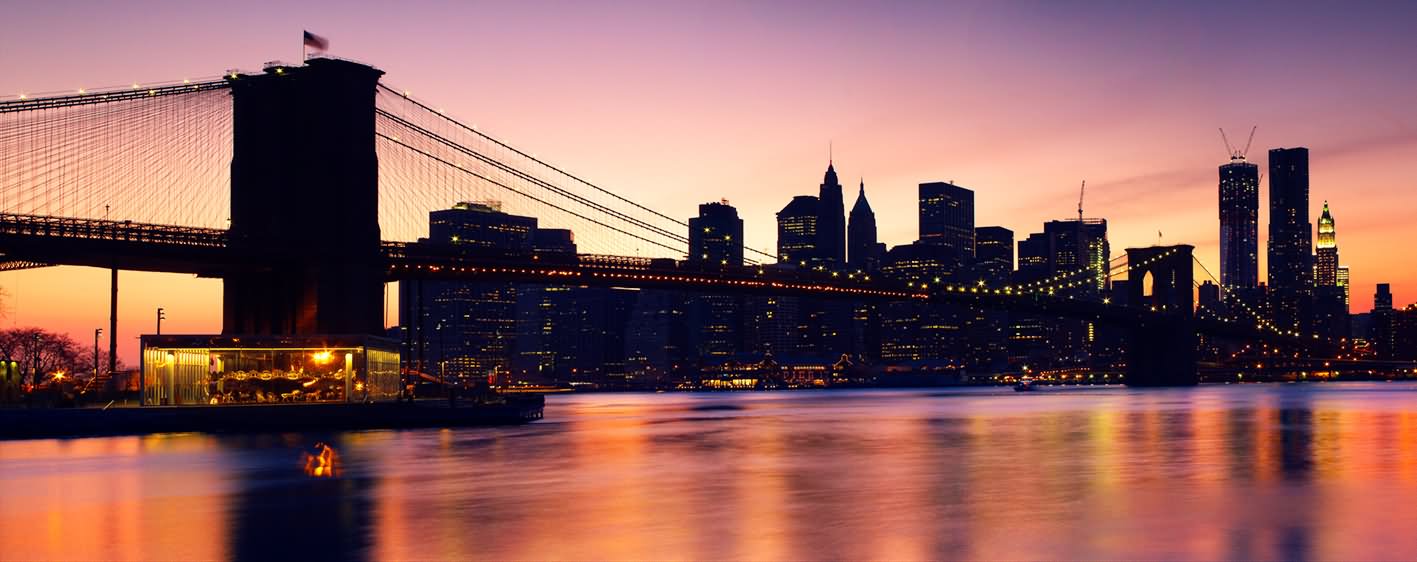 Amazing Panorama View Of The Brooklyn Bridge At The Time Of Sunset