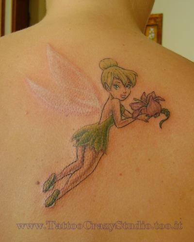 Amazing Tinkerbell Tattoo On Upper Back