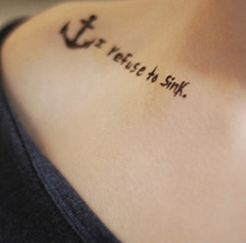 Anchor With Hebrew Lettering Tattoo On Collarbone