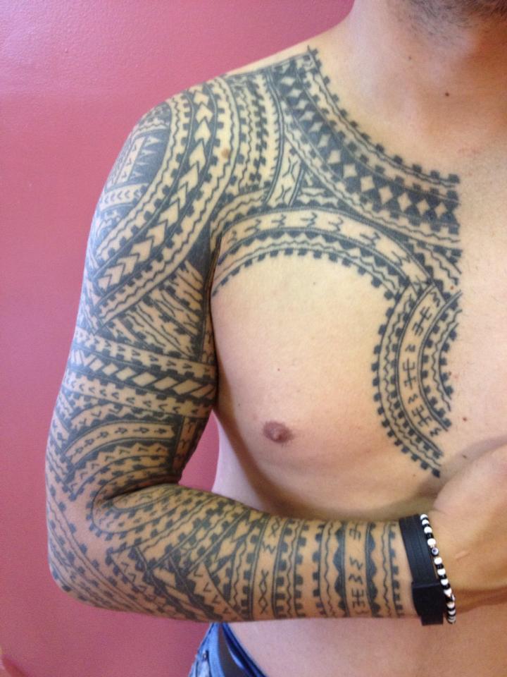 Ancient Hawaiian Design Tattoo On Man Right Full Sleeve