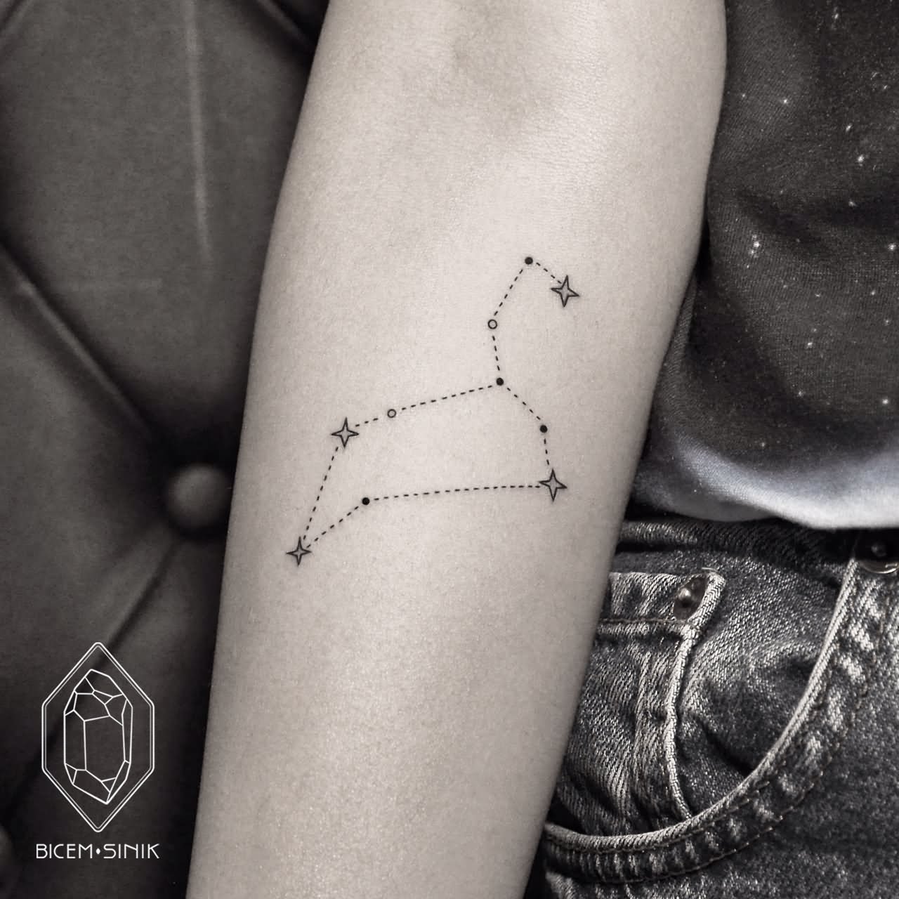 Attractive Leo Constellation Tattoo Design For Forearm By Bicem Sinik
