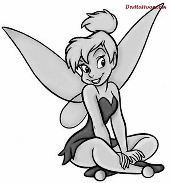 Awesome Black And Grey Tinkerbell Tattoo Design