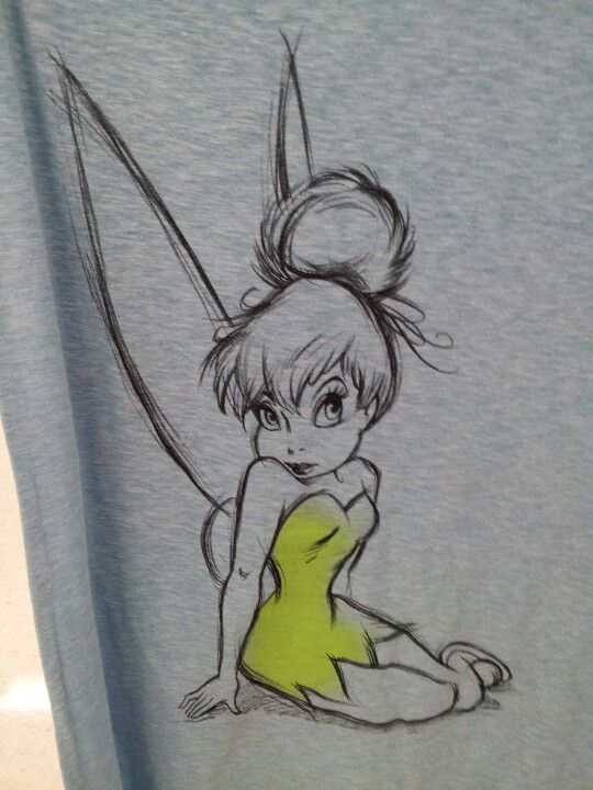 Awesome Black Outline Tinkerbell Tattoo Stencil