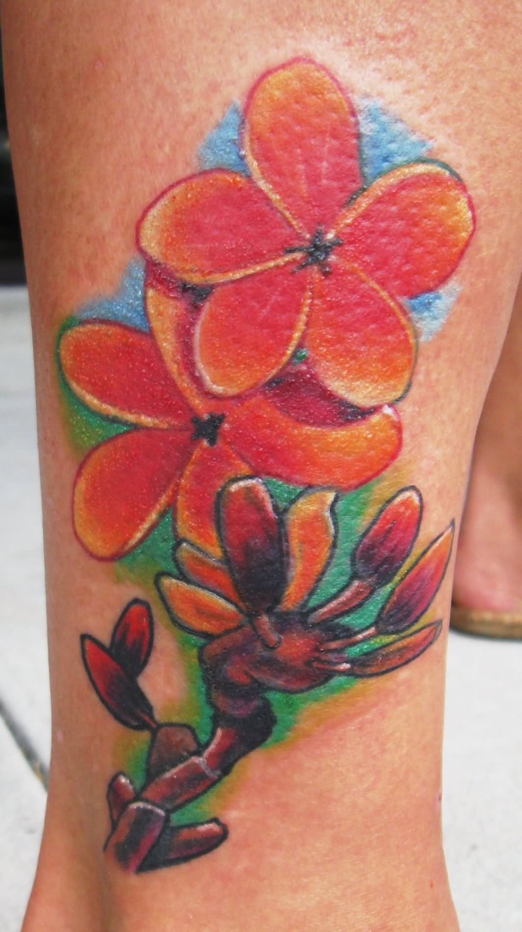 Awesome Hawaiian Flowers Tattoo Design For Leg