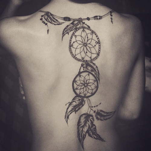 Awesome Hippie Dreamcatcher Tattoo Design For Full Back