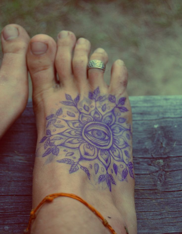 Awesome Hippie Flower Tattoo On Foot
