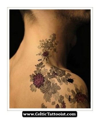 Awesome Vine Tattoo Design For Men Back Shoulder