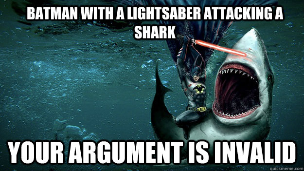 Batman With A Lightsaber Attacking A Shark Funny Meme Image