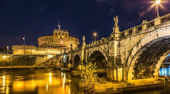 Beautiful Castel Sant'Angelo And Tiber River At Night