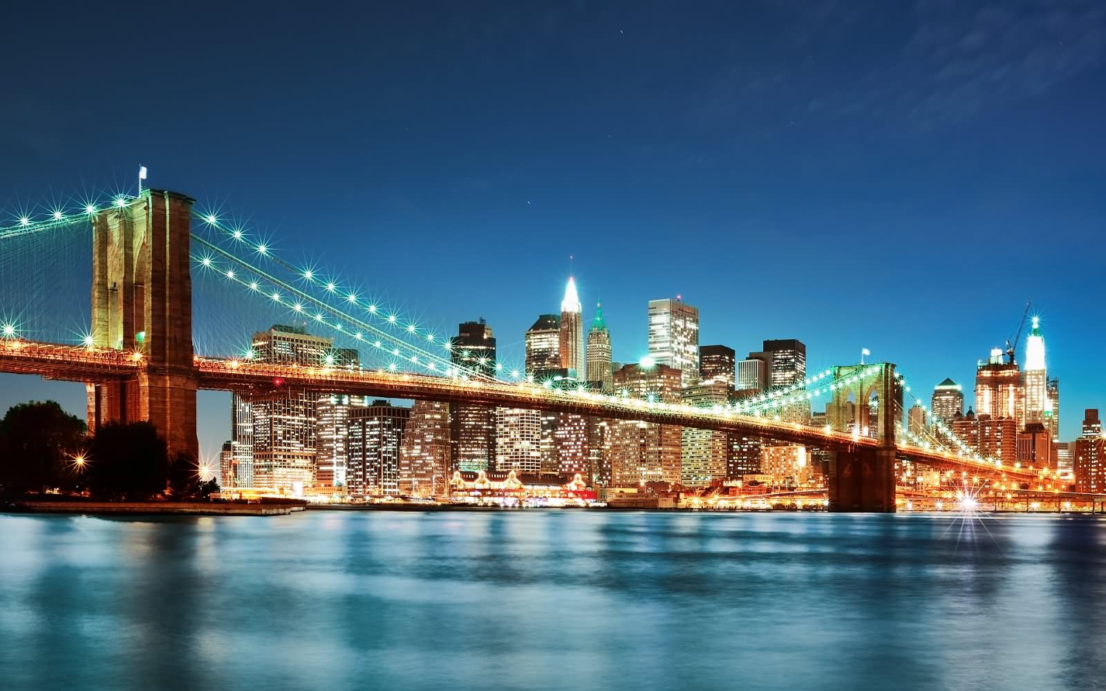 Beautiful Night View Image Of Brooklyn Bridge