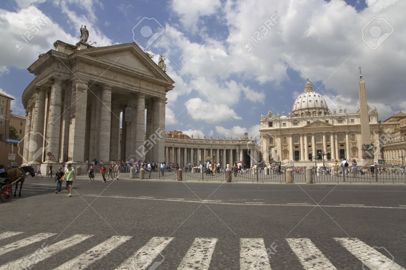 Beautiful St. Peter’s Square And St. Peter Basilica At Vatican City