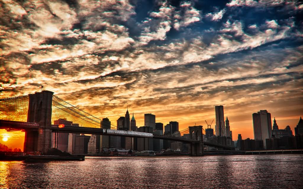 Beautiful Sunset View Image Of The Brooklyn Bridge