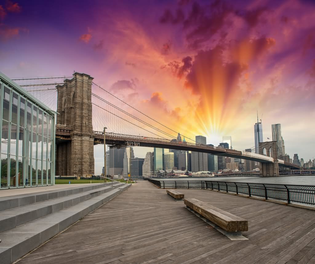 Beautiful Sunset View Of Brooklyn Bridge And Manhattan City