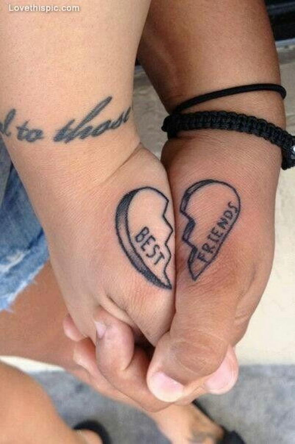 Best Friends Heart Tattoo On Hands