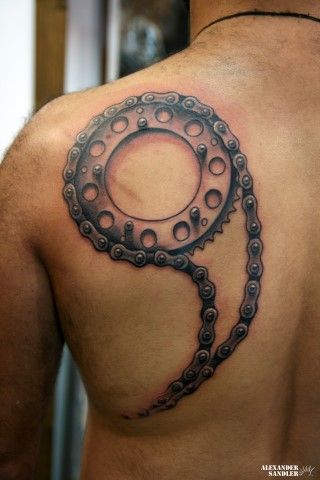 Biker Chain Tattoo On Left Back Shoulder